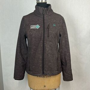 Cinch Womens Jacket Coat Sz Medium Lazy E Arena Embroidered Logo Front Zip Brown
